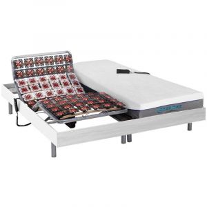 Lit électrique relaxation tout plots matelas mémoire de forme HESIODE III de DREAMEA - moteurs OKIN - blanc - 2 x 80 x 200 cm