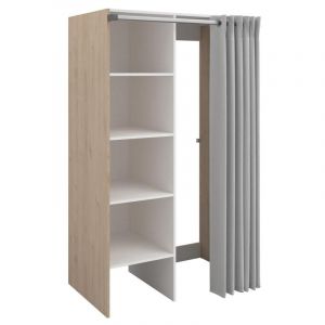 Meuble de buanderie avec rideau pour double machine à laver - Naturel clair - L111 x H184 cm - jazano