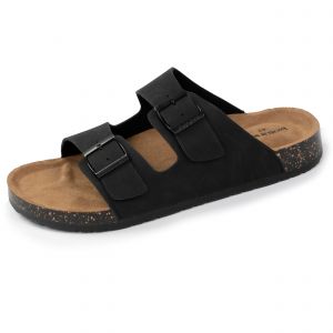Isotoner Mules sandales Homme Double Bride cuir Noir