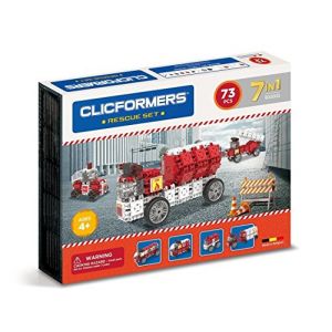 Clicformers Jeu de construction, Rescue Set 7 en 1, véhicules d'urgence, jouet fille et garçon STEM, jeux educatif