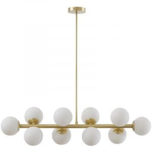 Lustre en métal et verre blanc - 10 globes - L. 94 x P. 23 x H. 88 cm - Doré - SOFIA