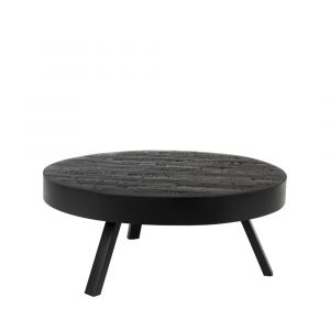 DRAWER SURI - Table basse ronde en teck recyclé et métal ø74cm - Noir