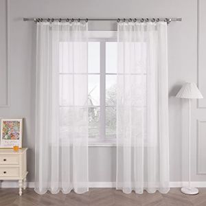 Rideaux courts voilage fenêtre Passe-tringle Marron clair H/L 225 x 145 cm en voile avec ruban à volants