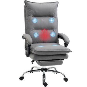 Vinsetto - Fauteuil de bureau massant chauffant inclinable réglable repose-pieds rétractable microfibre gris