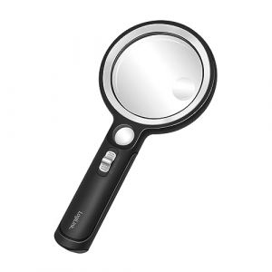Logilink WZ0075 Loupe grossissante avec lumière LED et lumière UV, grossissement x5 (16 dpt)/13 x (48 dpt)/20 x (76 dpt) Noir