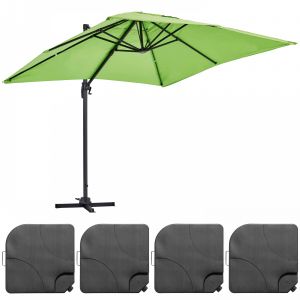 Oviala Parasol Déporté Et 4 Dalles À Remplir Aluminium Vert
