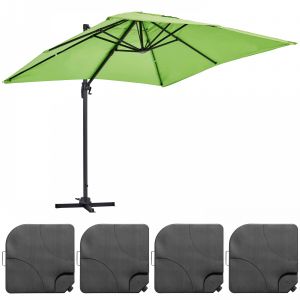 Image de Oviala Parasol Déporté Et 4 Dalles À Remplir Aluminium Vert