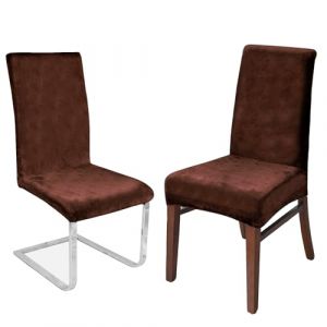 Housse de Chaise en Velours,Spandex de Bout Droit avec la Bande élastique, Dame de Velours dinant la Chaise 4pcs/set - café