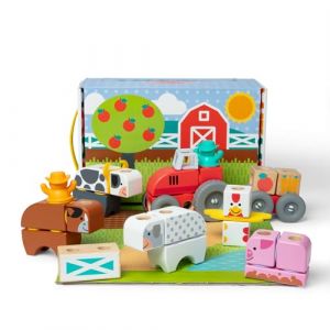 Melissa & Doug Blockables à emboîter, À la ferme, coffret de blocs en bois de construction à assembler et mélanger, pour les tout-petits (56 pièces) - Certifiés FSC