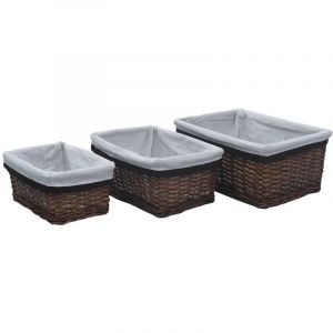 Image de VidaXL Ensemble de paniers empilables 3 pcs Marron Saule