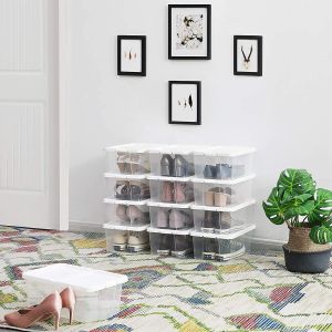 Image de Songmics Lot de 12 boîtes à chaussures avec Couvercle? Boîte de rangement pour chaussures, outils de couture, Petite boîte, jusqu’à la Pointure de 43, Transparente LSP13WT