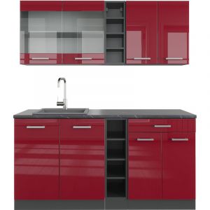 Vicco - Cuisine "R-Line" 160cm Anthracite/Bordeaux ultra-brillant