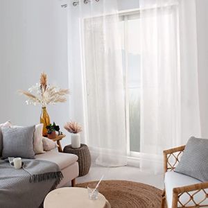 Enjoy Home - Voilage Maya - 8 œillets argentés - diam 4cm - Effet Lin - 100% Polyester - 140x240cm - Coloris Blanc