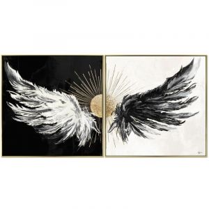 Ensemble 2 tableaux peinture à l'huile sur toile, peinte avec cadre en bois noir - Longueur 120 x Profondeur 3.5 x Hauteur 60 cm - PEGANE -