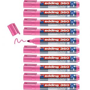 Edding 360 Marqueur pour tableaux blancs - rose - 10 stylos - pointe ronde 1,5-3 mm - feutre effaçable - pour tableaux blanc, magnétique, mémo et chevalet de conférence - sketchnotes