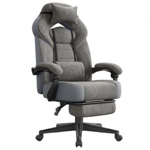 Songmics Chaise de jeu ergonomique avec repose-pieds support lombaire gris