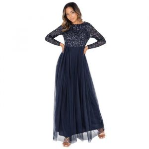 Maya Deluxe Maya Berry Embellished Halter Neck Maxi Dress Robe de Demoiselle d'honneur, Navy, 50