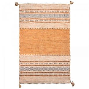 Image de Jadorel - Tapis kilim fait main en coton 80x150 marron et beige rectangle motif ethnique