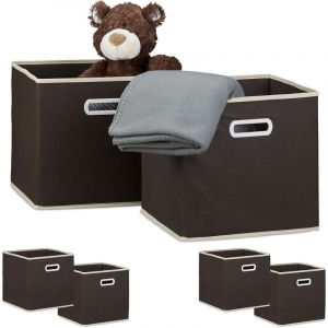 Relaxdays Bo&icirc;te de rangement pliable, lot de 6, caisses ouvertes, HxLxP : 30 x 30 x 30 cm, pliante coffre, avec poign&eacute;e, marron
