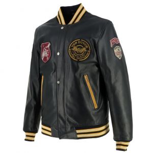 Helstons Blouson cuir Von Dutch x Collegian noir/jaune- S