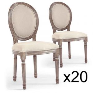 Stanley Lot de 20 chaises m&eacute;daillon Louis XVI Tissu Beige