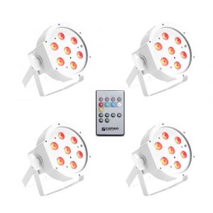 Image de Cameo SET DE 4 PROJECTEURS PAR PLATS A LED TRICOLORES (RGB), 7 X 3 W HAUTE PUISSANCE, BOITIER BLANC AVEC T