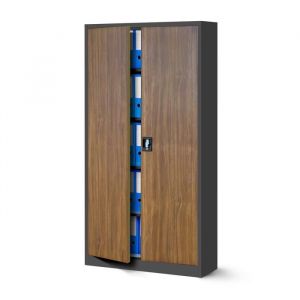 Armoire de Bureau m&eacute;tallique 4 &eacute;tag&egrave;res t&ocirc;le d'acier rev&ecirc;tement en Poudre 185 cm x 90 cm x 40 cm (Anthracite/Imitation Bois)