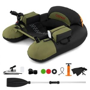 Costway Bateau De Pêche Gonflable-Accessoire Complet-Porte-Canne À Pêche Réglable, Support De Canne, 111 X 104 X 46 Cm, Vert