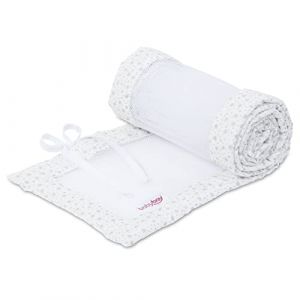 Babybay Tour de lit en maille pour modèle Boxspring XXL, blanc pailleté étoiles argentées