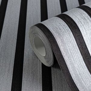 A.S. Creation Papier peint intissé avec motif lambris effet métallisé 0,53 x 10,05 m - noir argent métallisé - Papier peint imitation bois Made in Germany - 786271