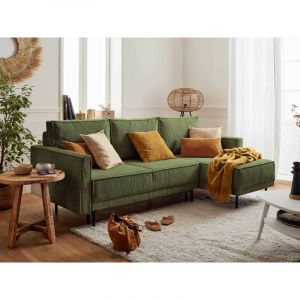 Charlie - canap&eacute; d'angle r&eacute;versible - 4 places - convertible avec coffre - en velours c&ocirc;tel&eacute; - vert sauge - Vert sauge