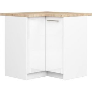Meuble de cuisine bas Akord S90 d'angle oliwia Blanc 90 cm 2 portes façade Blanche Brillante 2 étagères 90x46x85 cm