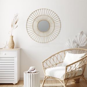 The home deco factory Miroir Rond en rotin - Diam 75 cm