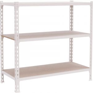 Simon Rack &Eacute;tag&egrave;re Rangement et 3 Niveaux en Boix, 150 kg Capacit&eacute; de Charge et Point de Flexion, 900x800x500 mm, &Eacute;tag&egrave;re Charge Lourde, &Eacute;tag&egrave;re Garage, Blanc/Bois - Maderclick