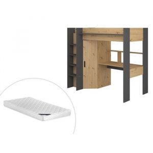 Image de Lit mezzanine AUCKLAND avec bureau et armoire 90 x 200 cm C ne et Anthracite + matelas