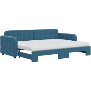 VidaXL Lit de jour avec lit gigogne et matelas bleu 80x200 cm velours