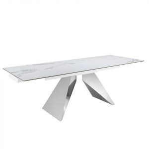 Angel Cerda - Table à manger à rallonge avec plateau en marbre de porcelaine blanc/acier - 160x90x76 cm