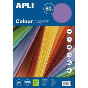 APLI 15279 - Ramette de 100 feuilles de papier A4, 80 g/m², coloris intenses assortis (5)