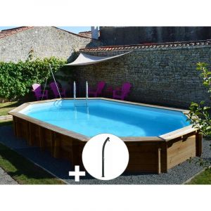 Image de Sunbay Kit piscine bois Safran 6,37 x 4,12 x 1,33 m + Douche