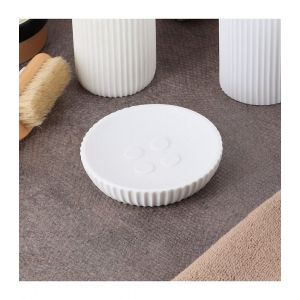 Tendance Porte Savon en r&eacute;sine stri&eacute;e Blanc mat - Blanc
