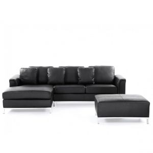 Beliani Canap&eacute; d'angle &agrave; droite en cuir noir OSLO