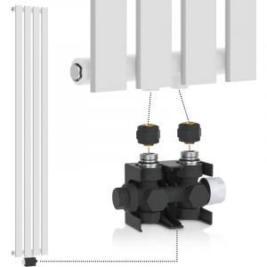 Image de Aquamarin Radiateur Vertical avec Valve Thermostatique - 1800x300x52 mm, Panneau Plat Simple, Acier, Blanc, Temp R&eacute;glable 5 Niveaux, Vanne