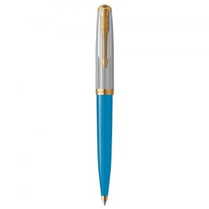 Parker Stylo bille haut de gamme 51 Premium, Turquoise, Recharge d'encre noire pointe moyenne, coffret cadeau