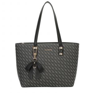 Sac Cabas pour Femme Motif Graphique Effet Tressé avec Nœud Breloque Décoratif Gallantry Noir