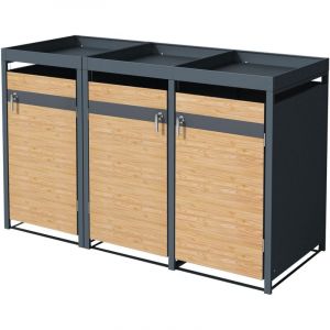 ML-Design Box pour 3 Poubelles avec Toit Végétal, 3 Portes, 240L, 200x80x124 cm, Acier