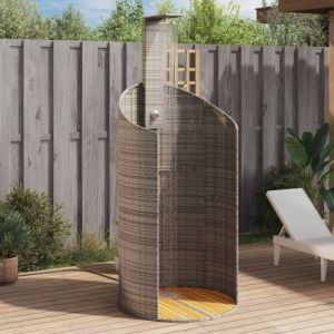 VidaXL Douche d'Extérieur, Meuble de Jardin avec Poignée Rotative, Douche de Piscine Patio Arrière-Cour, Gris Résine Tressée Bois Acacia