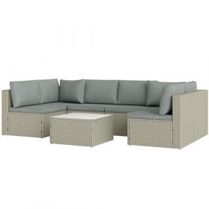 Ensemble salon de jardin modulable 6 personnes avec table basse résine tressée effet rotin gris