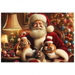 Wooden City Puzzle 505 pièces en bois : Le Père Noël et ses adorables lapins