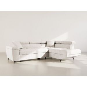 Camille - canap&eacute; d'angle droit 5 places convertible avec t&ecirc;ti&egrave;res et coffre en velours textur&eacute;