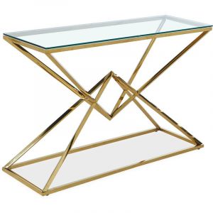 Image de Cotecosy Console Design en Verre "Scaramo" 120cm Or